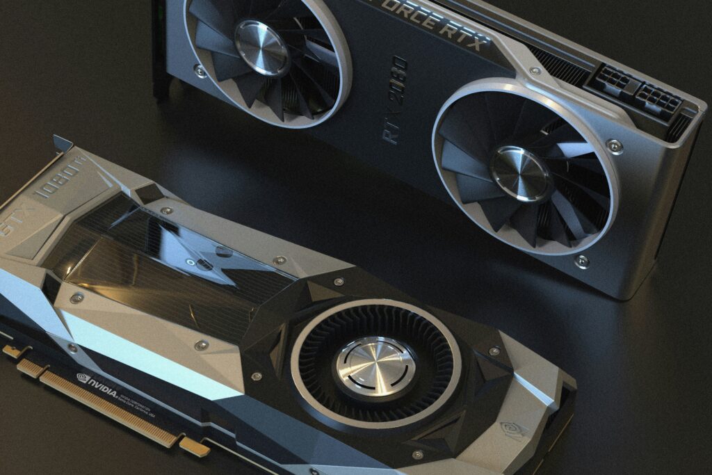 Placas de vídeo NVIDIA GeForce RTX modernas com design de alto desempenho para jogos e PCs gamers em 2026