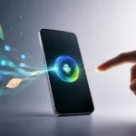 Smartphone futurista representando o Android 17 com inteligência artificial integrada do Google
