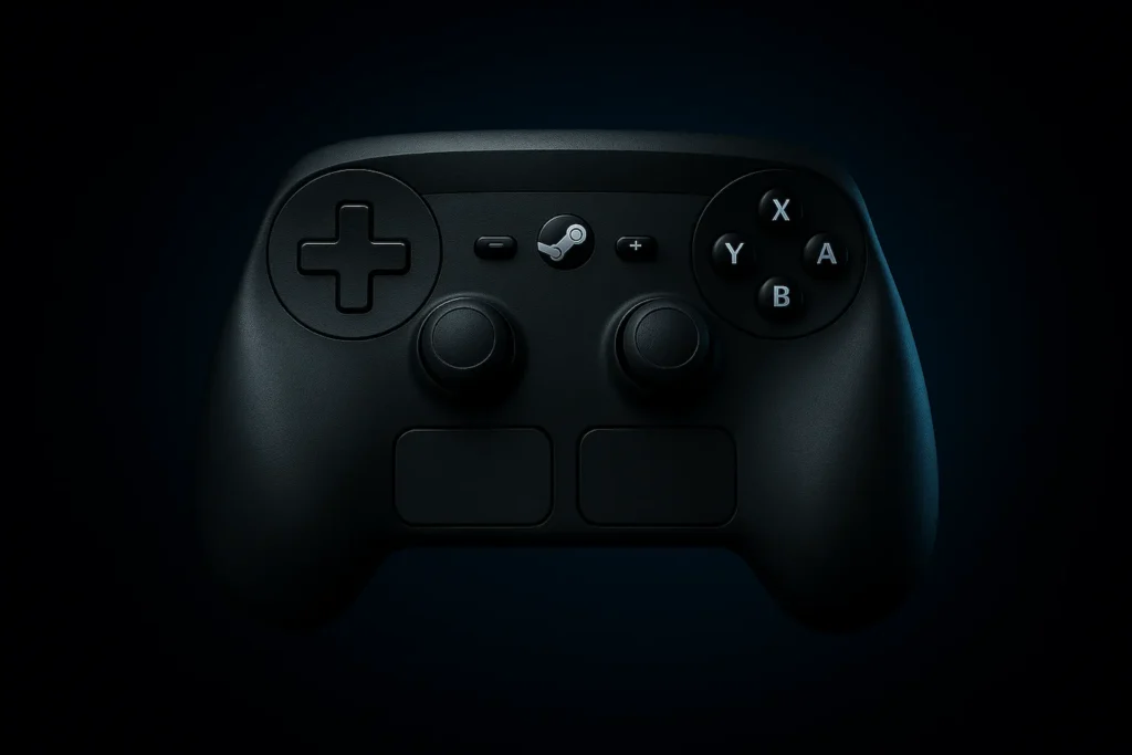 Controle Steam Controller 2026 com design moderno e trackpads duplos