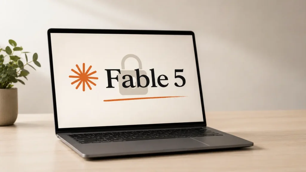 Notebook exibindo o Claude Fable 5 com um cadeado sobre o nome do modelo, representando o bloqueio temporário da IA nos Estados Unidos.