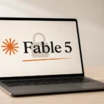 Notebook exibindo o Claude Fable 5 com um cadeado sobre o nome do modelo, representando o bloqueio temporário da IA nos Estados Unidos.